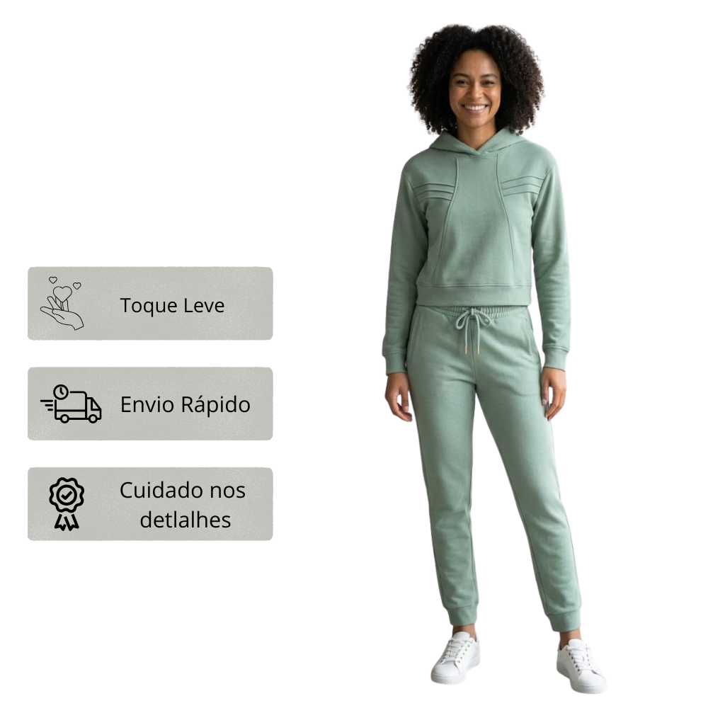 Conjunto Abrigo Feminino Comfy com Capuz