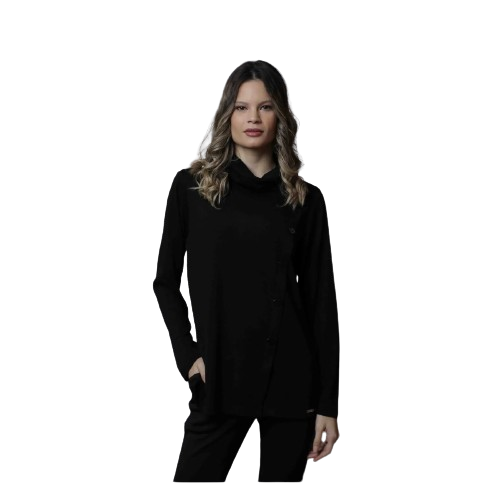 Blusa com Botões Confortável Solta e Comprida Peregrino