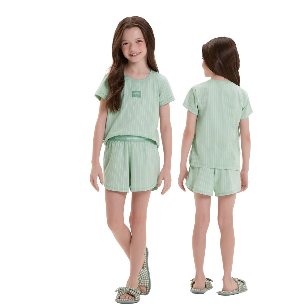Pijama Infantil Feminino Manga Curta Com Shorts