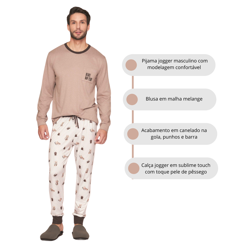 Pijama Jogger Masculino Nap Club em Malha Melange Sublime Touch - Lua Luá