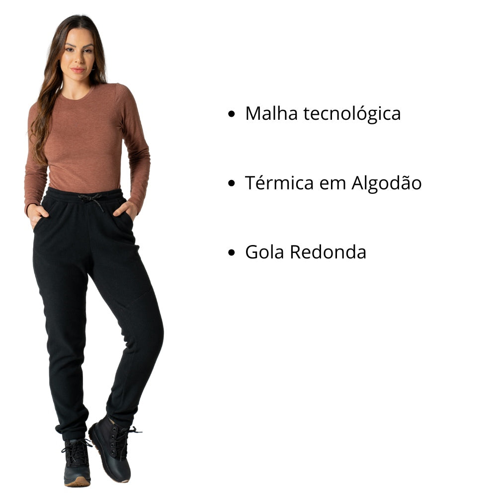 Básica Feminina Térmica em Algodão Gola Redonda
