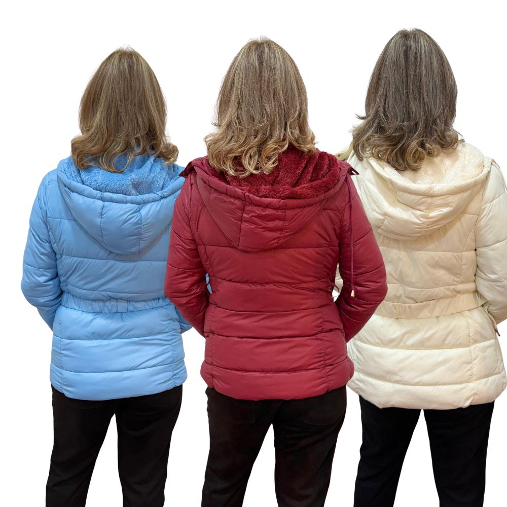 Jaqueta Alongada em Fibra com Pelo e Capuz Removível