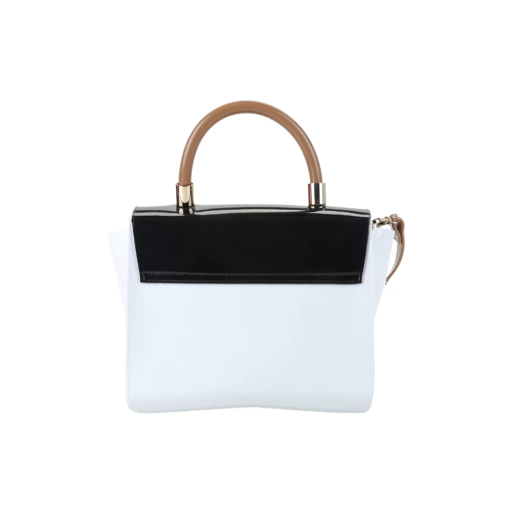 Bolsa Feminina Branca com Detalhe Black e Alças em Caramelo