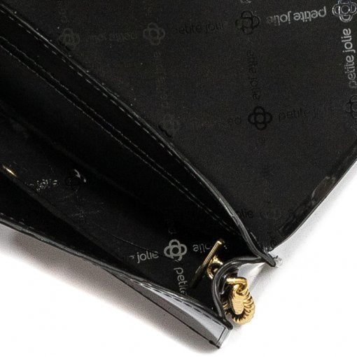 Bolsa Feminina Preta com Alça em Metal Dourado Estilo Carteira