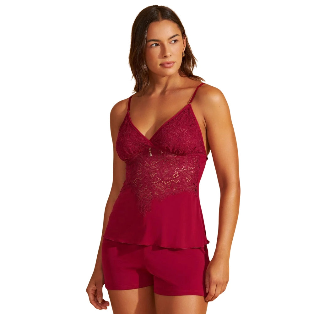 Short Doll De Microfibra e Renda Samambaia Esculpida