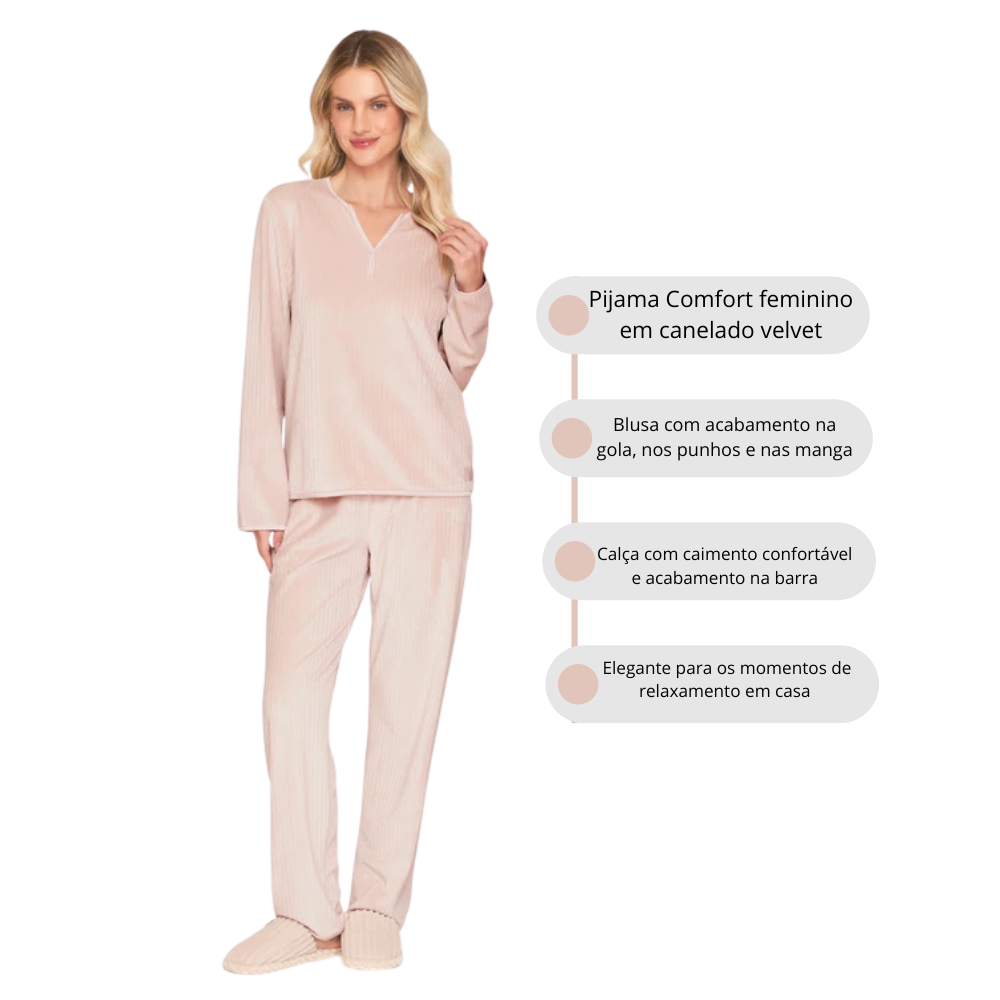 Pijama Comfort Feminino Peluciado Comfy Life em Canelado Velvet