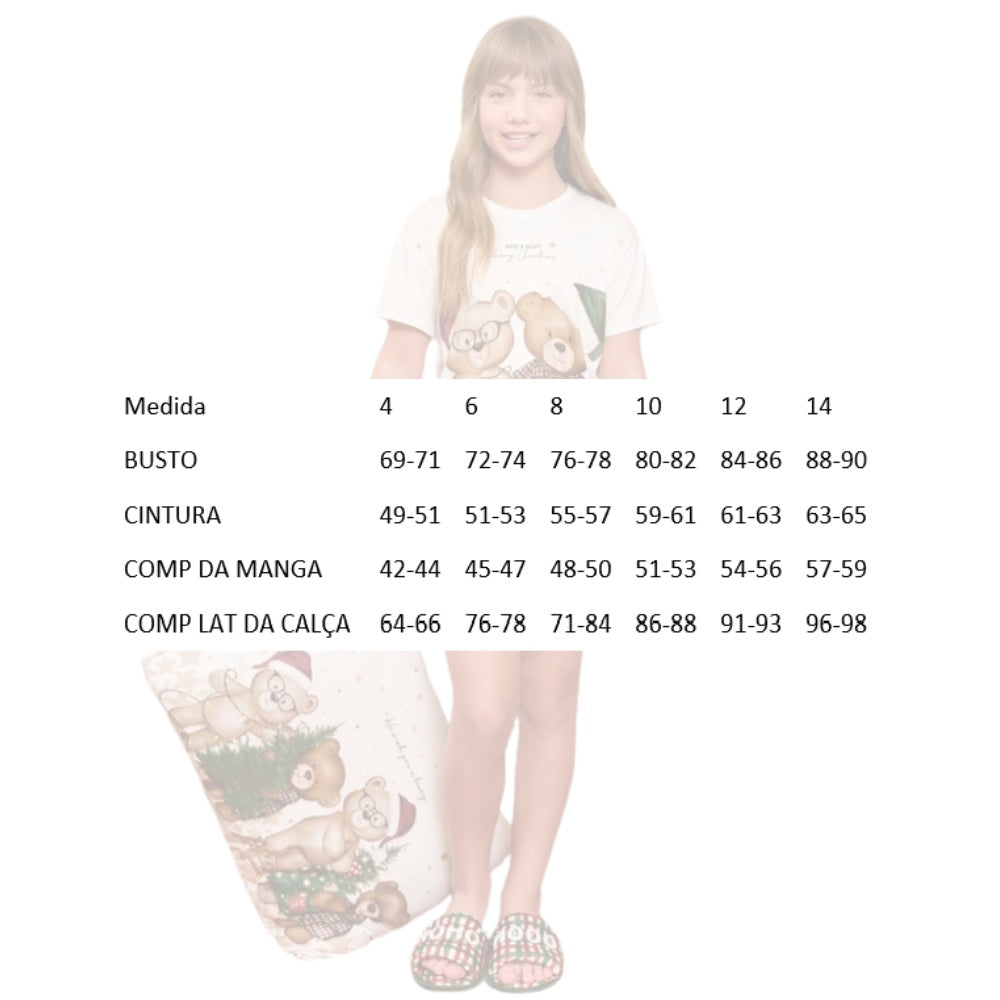 Pijama Curto Infantil Feminino Especial Natal Bears Wishes em Sublime Touch
