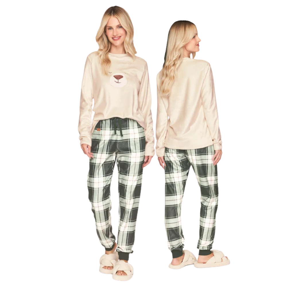 Pijama Jogger Feminino Especial Peluciado BB Moment em Velvet Lux