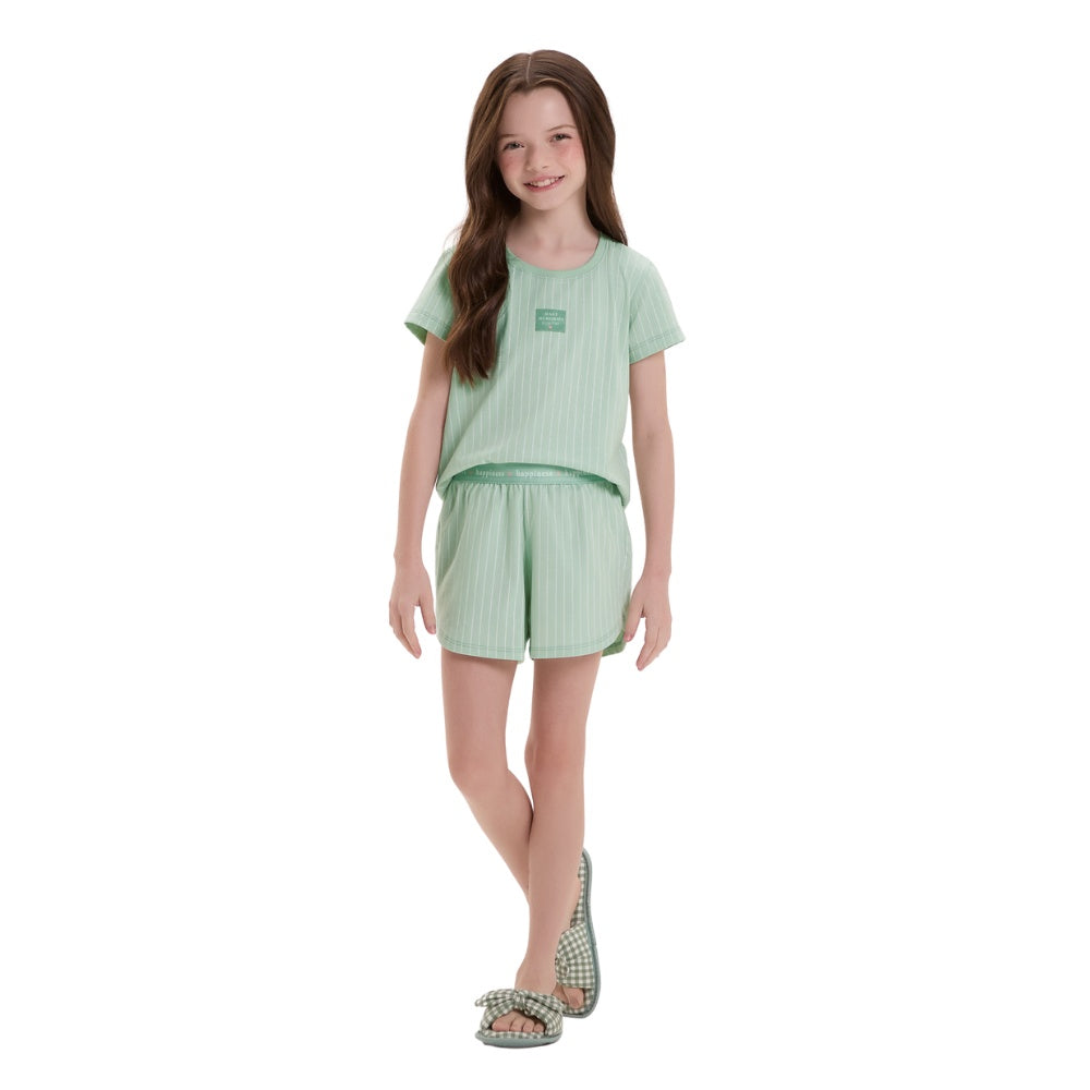 Pijama Infantil Feminino Manga Curta Com Shorts