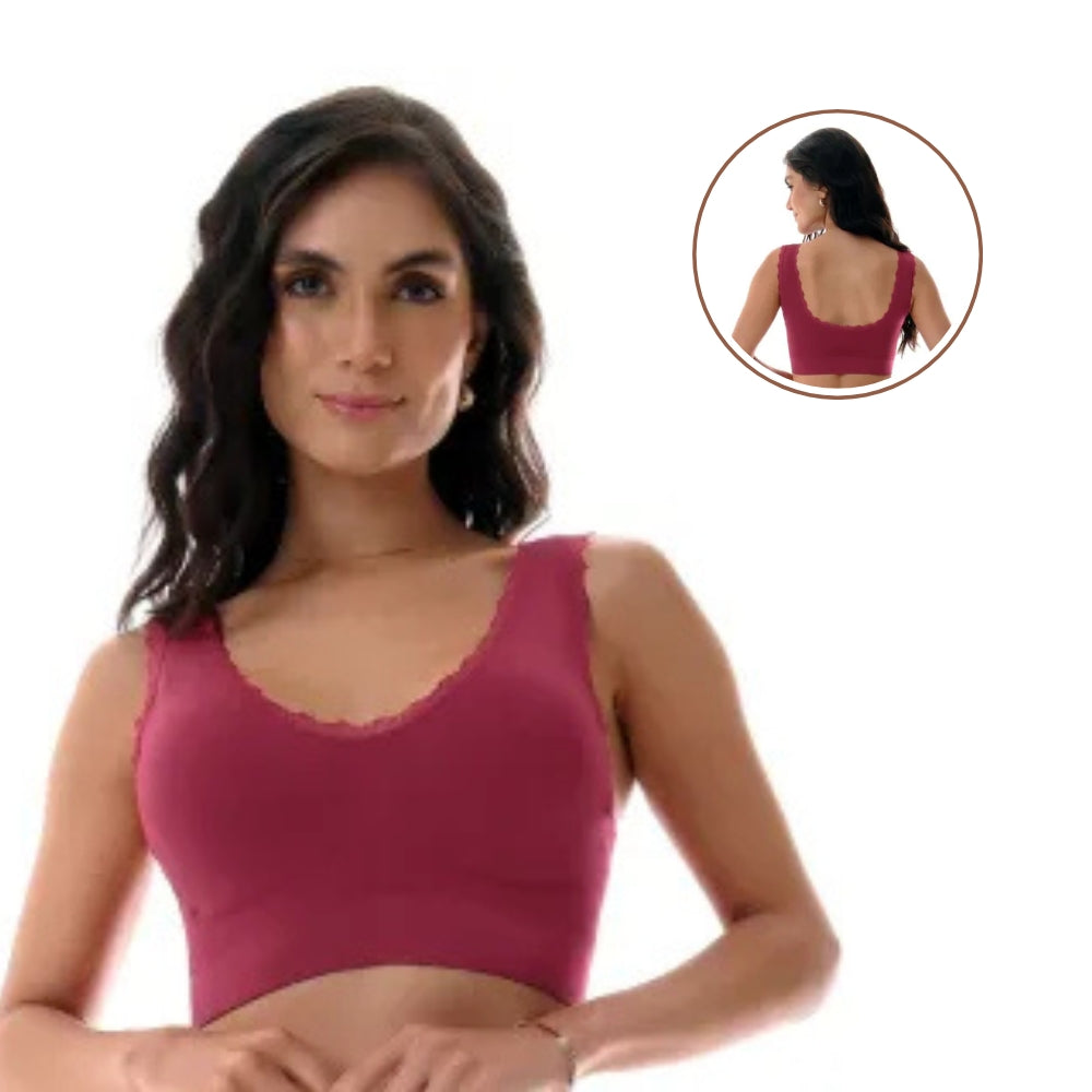 Sutiã Top com Renda e Bojo Removível Alças Largas, Conforto e Sustentação