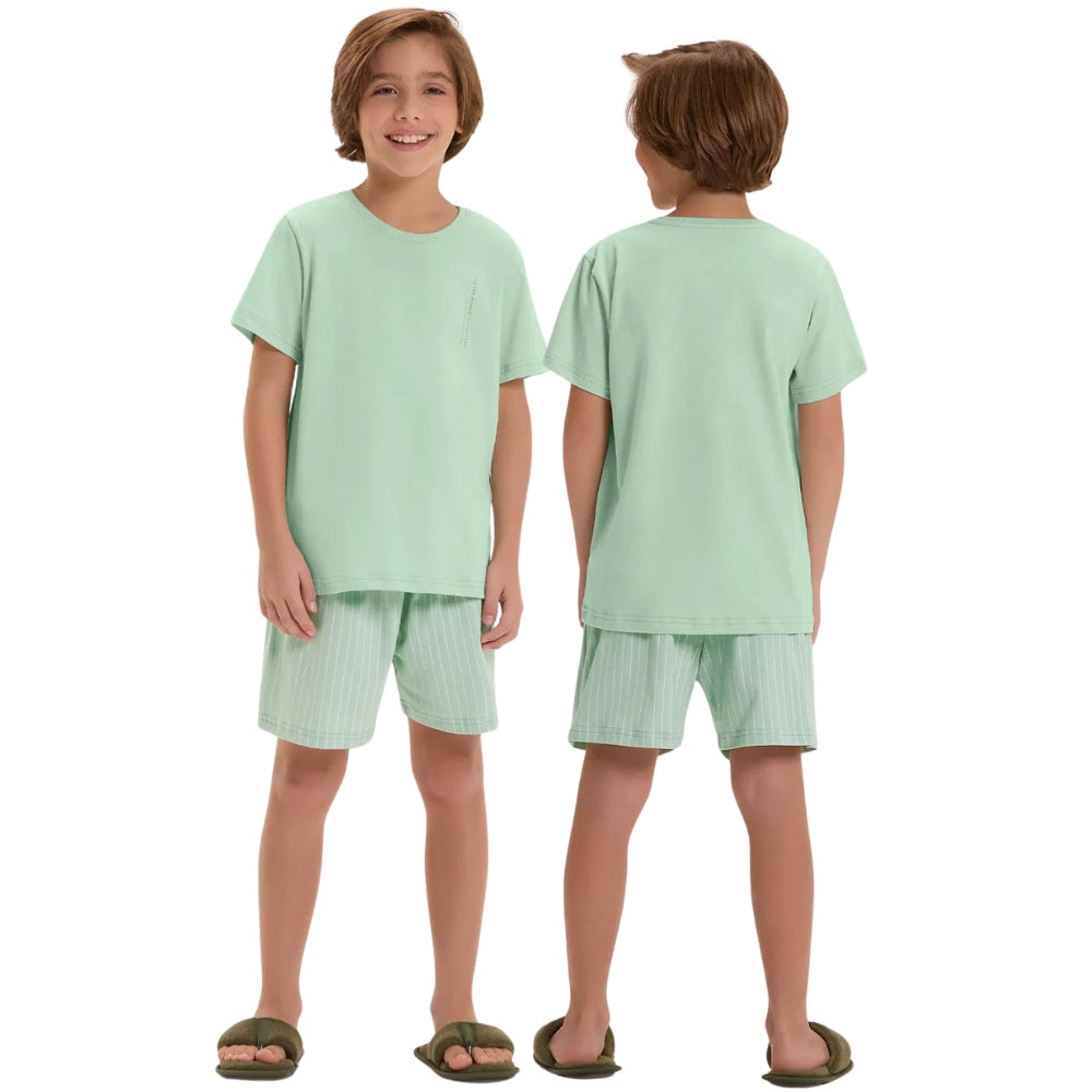 Pijama Masculino Infantil Manga Curta Com Bermuda 100% Algodão