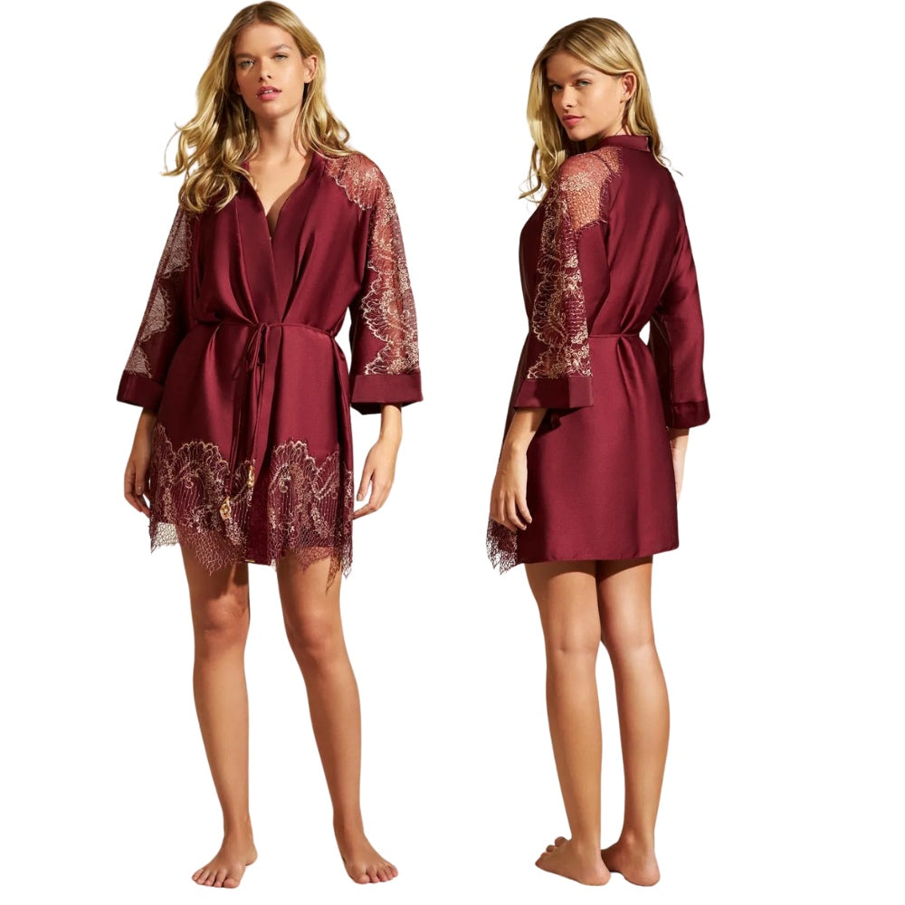 Conjunto Robe e Camisola de Charmeuse Prime com Renda Âmbar