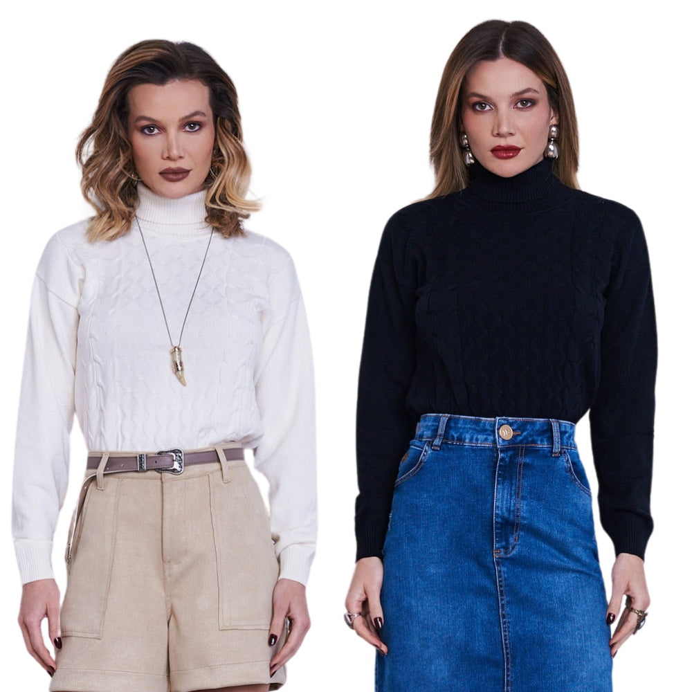 Malha Feminina Tricot Gola Alta