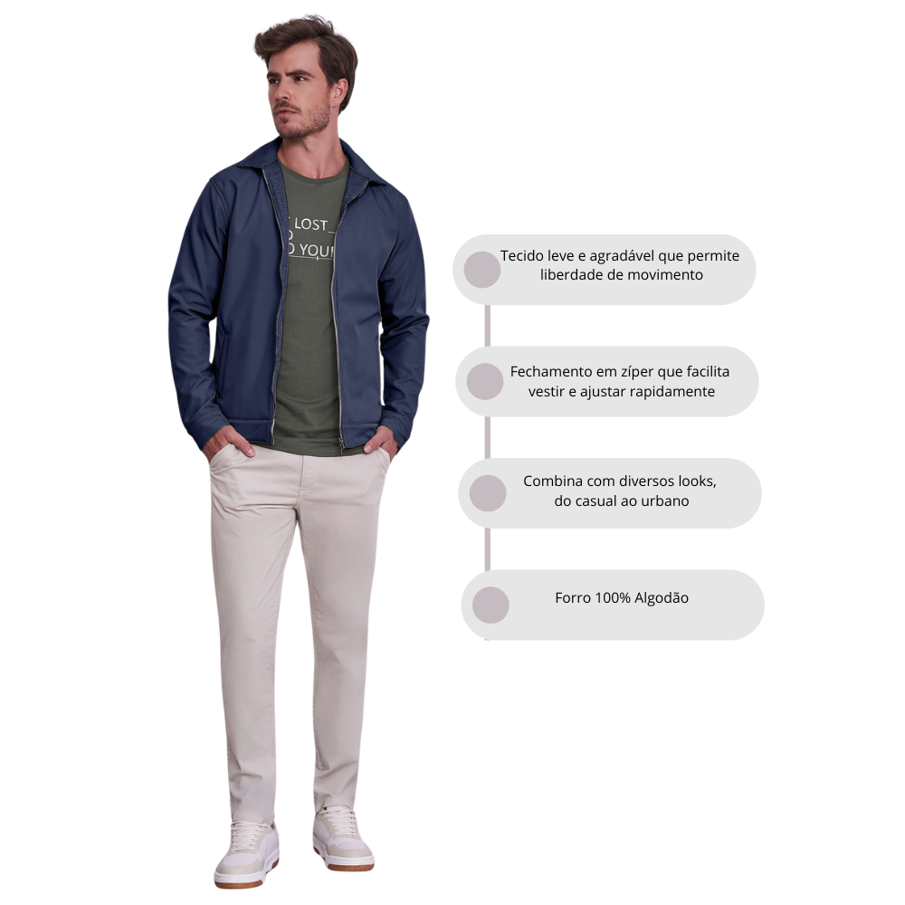 Jaqueta Masculina com Gola e Zíper Leve Confortável e Moderna