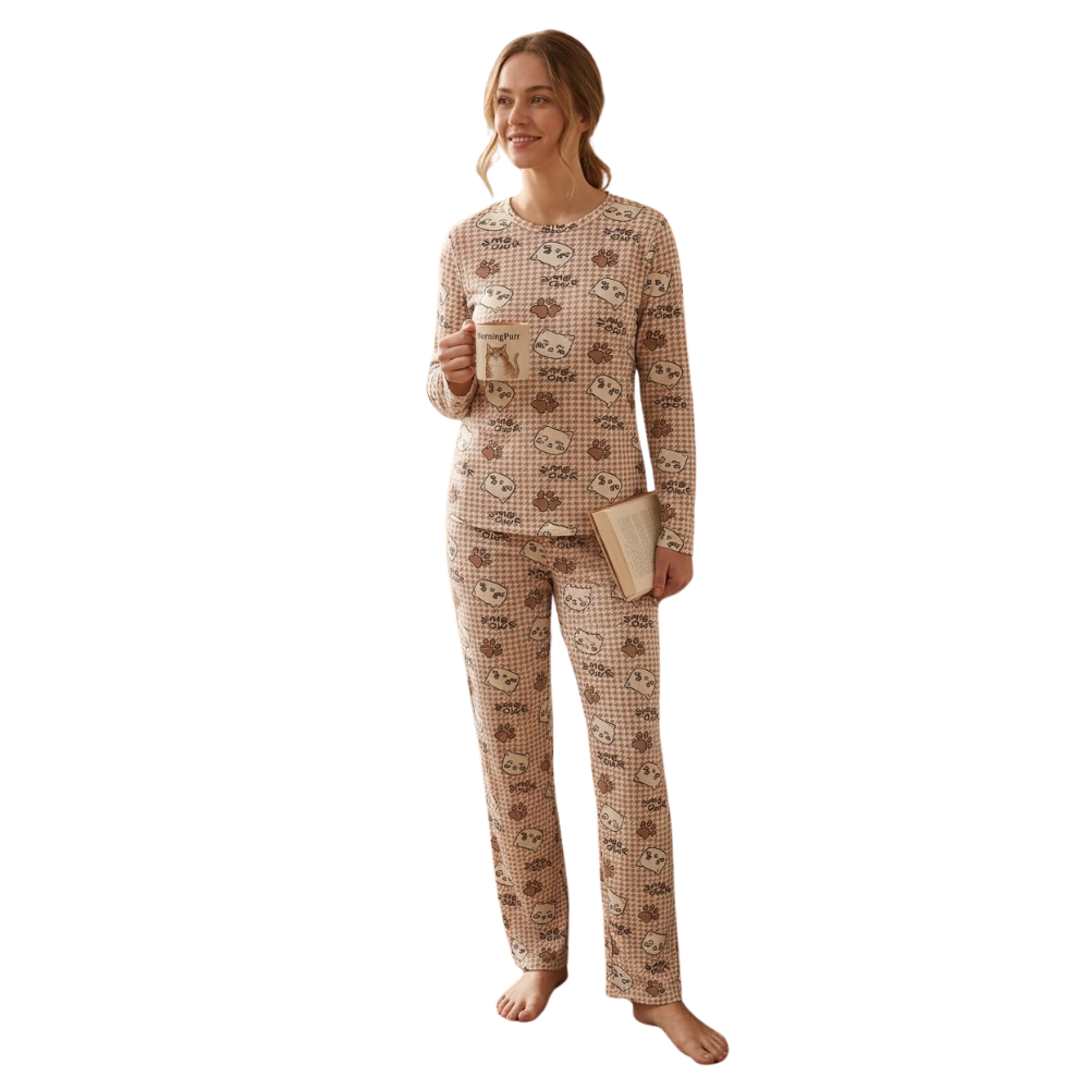 Pijama Feminino Plush Estampado Decote Redondo