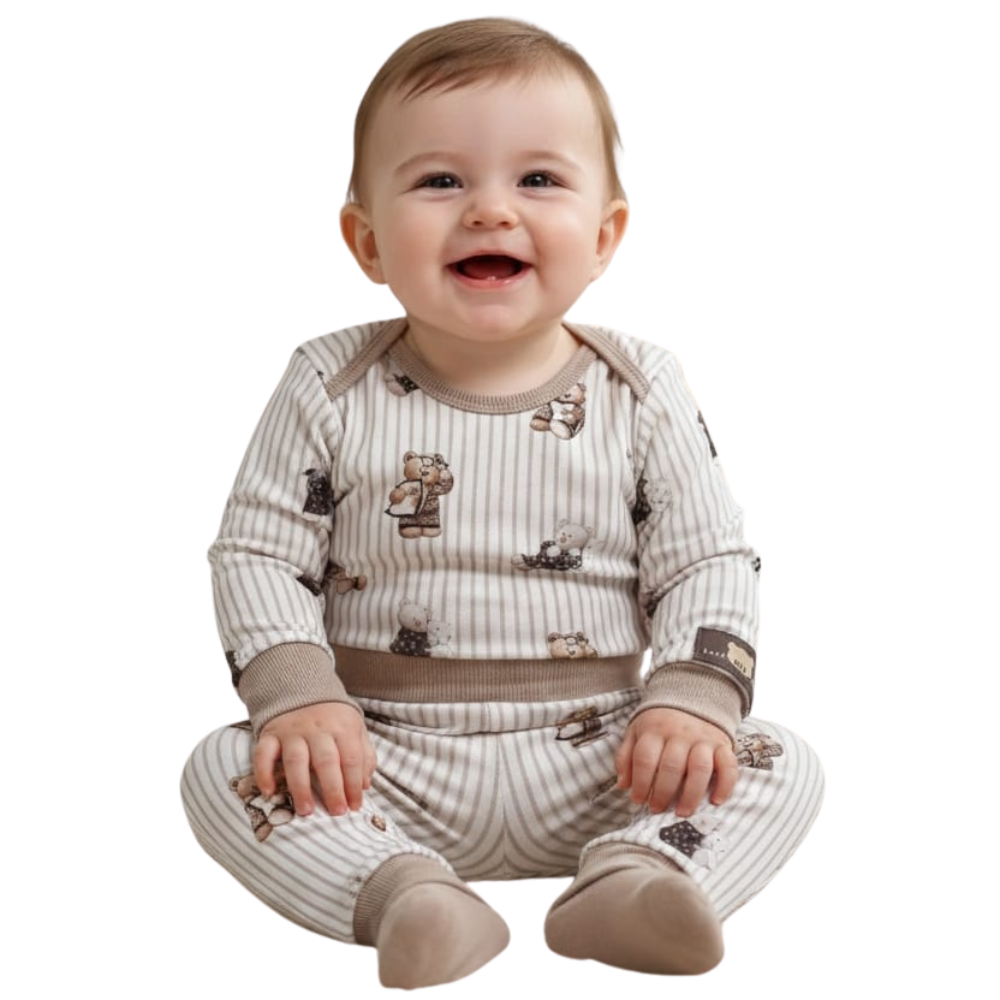 Pijama Baby Born Lua Luá Unissex Conjunto Body e Calça Ursinhos Tamanho G - Lua Luá
