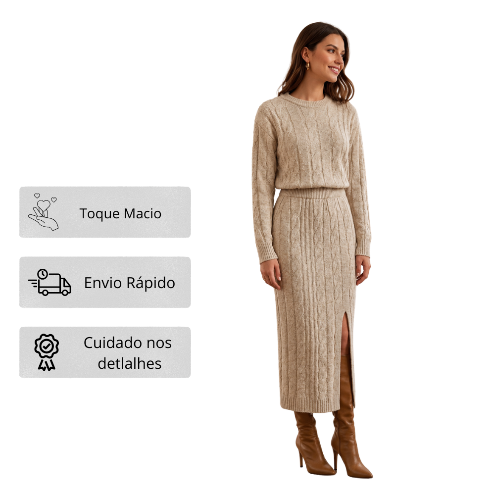 Conjunto de Malha Saia Midi com Fenda e Cropped Tendência e Conforto