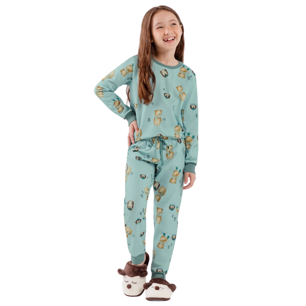 Pijama Feminino Infantil com Manga Longa com Calça