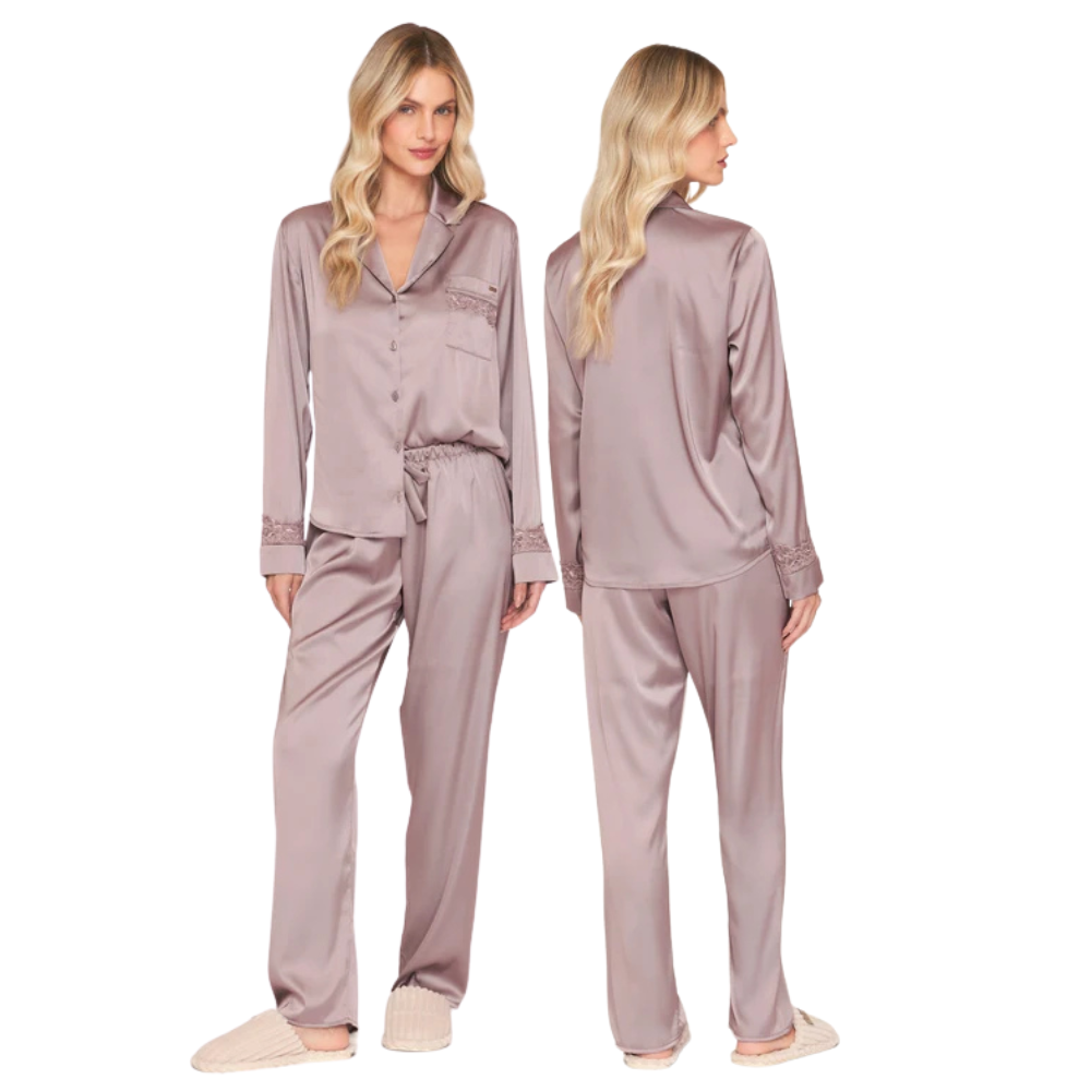 Pijama Aberto Feminino Longo em Satinê Stillness