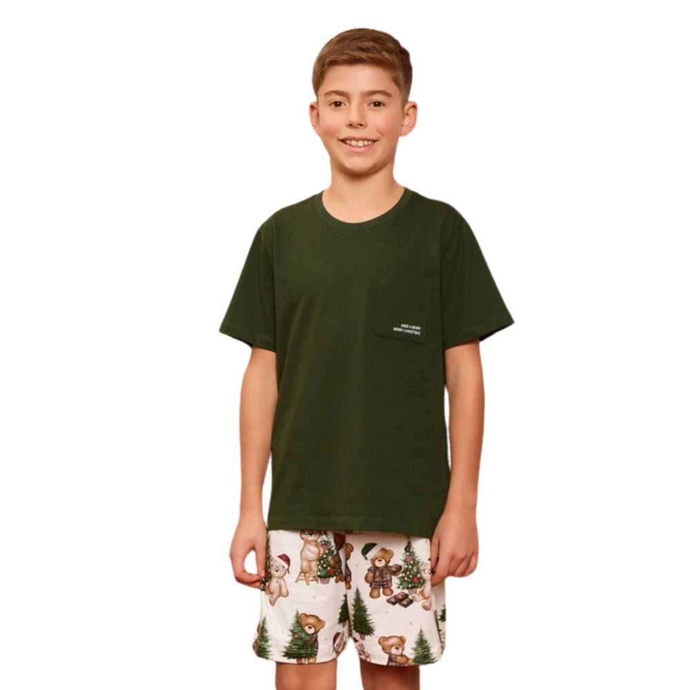 Pijama Curto Masculino Infantil Especial Natal Bears Wishes em Malha Soft Touch e Sublime Touch