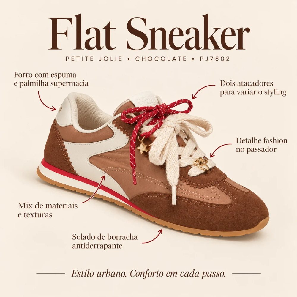 Tênis Flat Sneaker com Dois Atacadores Moderno | Petite Jolie