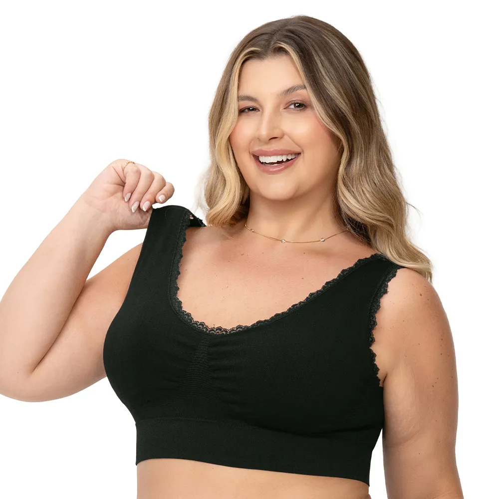 Sutiã Top Plus Size com Bojo Removível em Renda Sem Costura | Zee Rucci