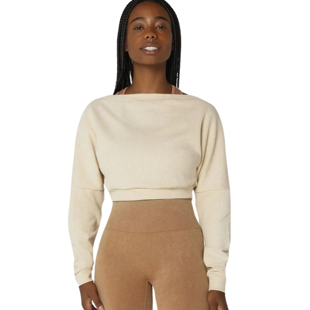 Blusa Casual Cropped  Manga Longa Alto Giro