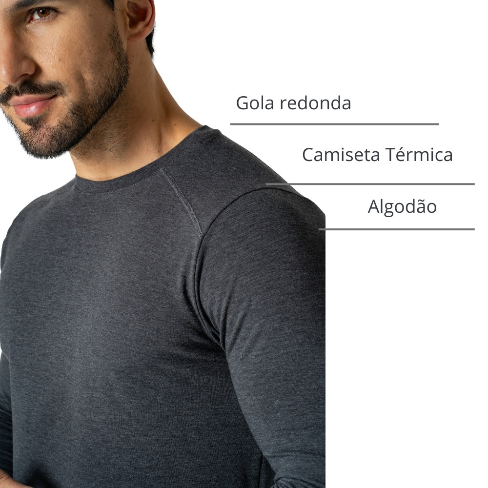 Básica Térmica em Algodão Masculina Gola Redonda