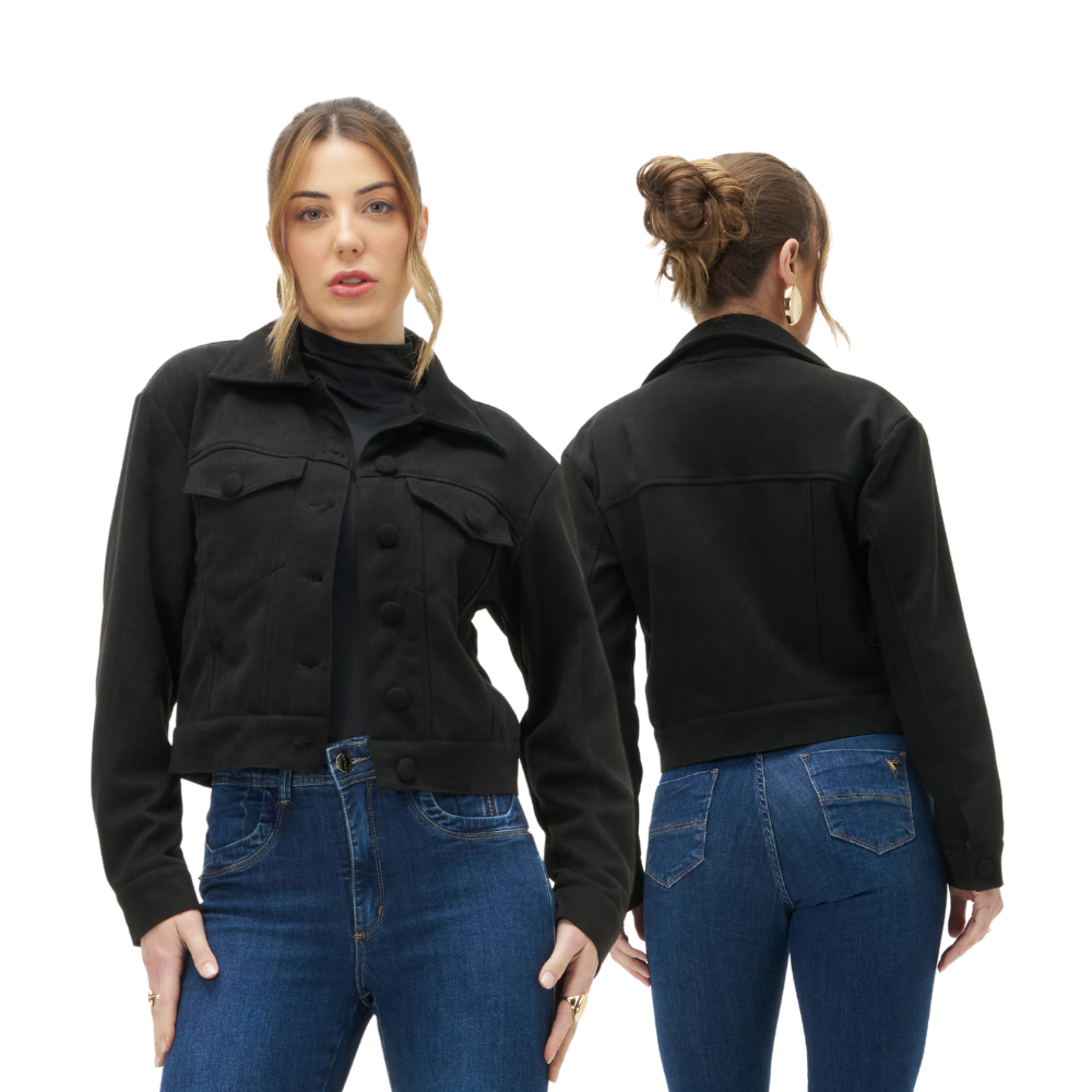 Jaqueta Feminina em Suede Comprimento Levemente Cropeed - Detox