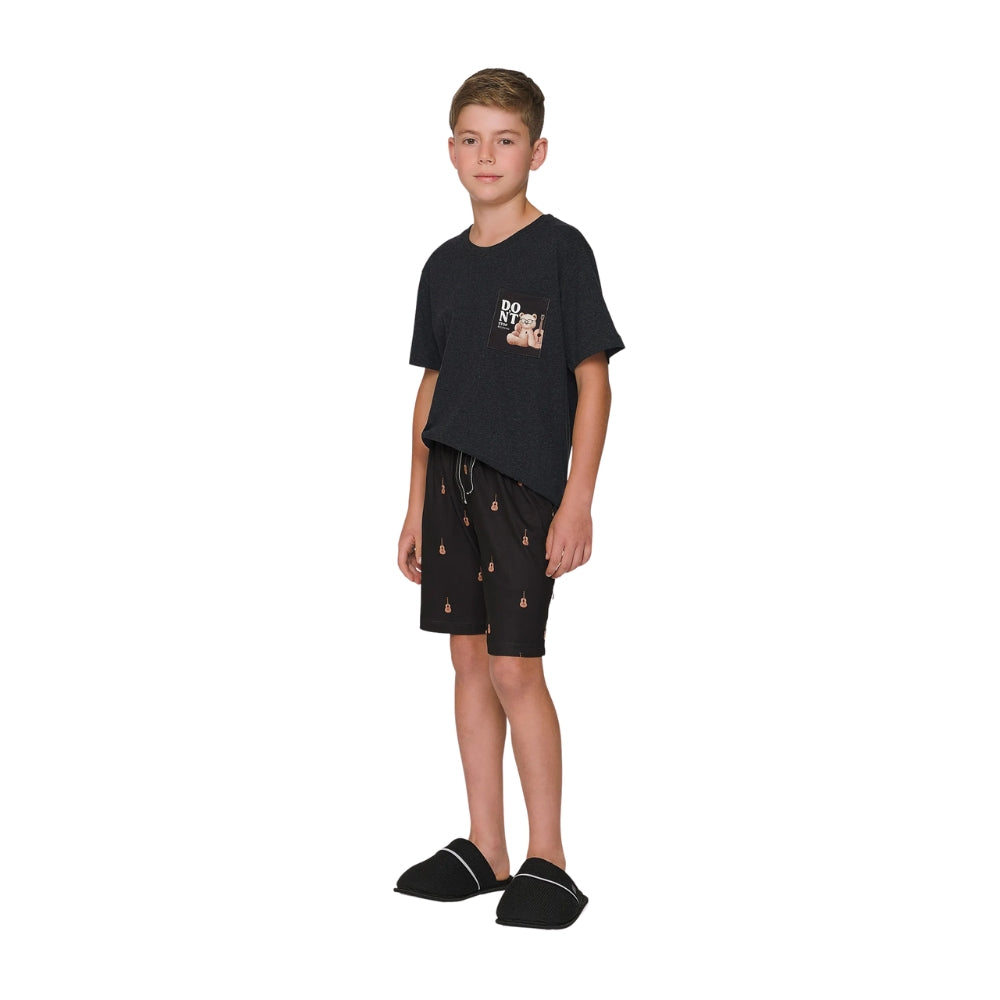 Pijama Curto Masculino Infantil Malha Melange Soft Touch