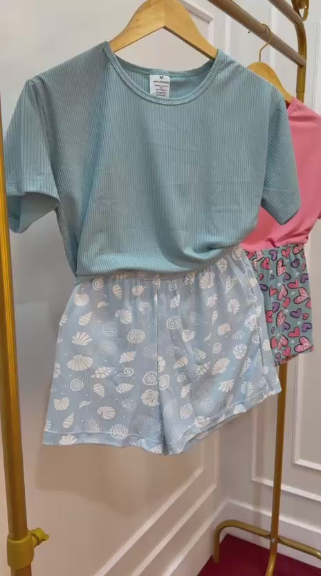 Pijama Curto Feminino Manga Ribana Verão